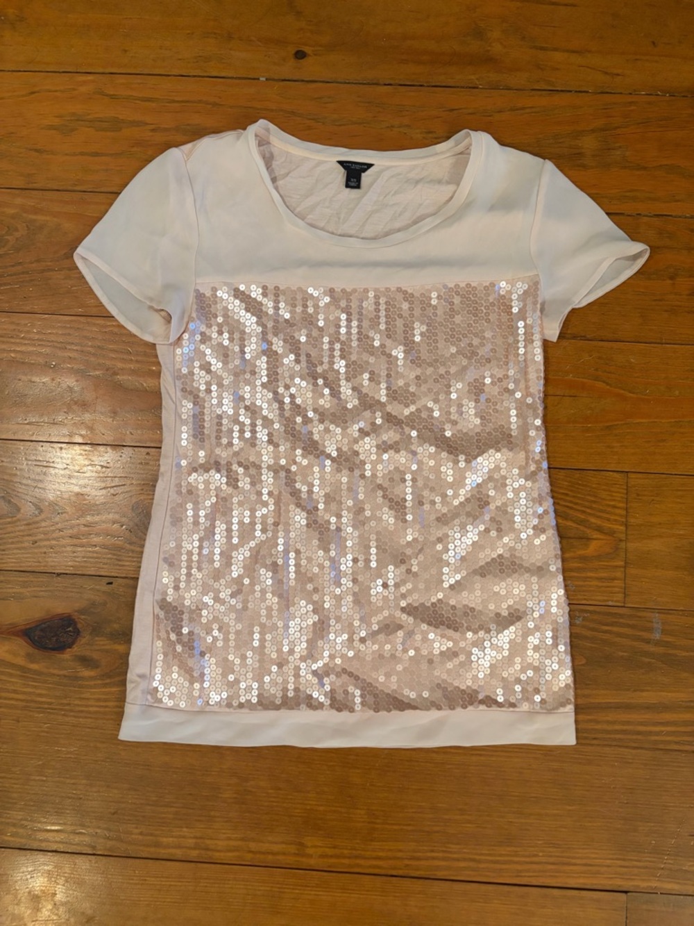 Ann Taylor Short Sleeve Sequin Front Tee - Blush